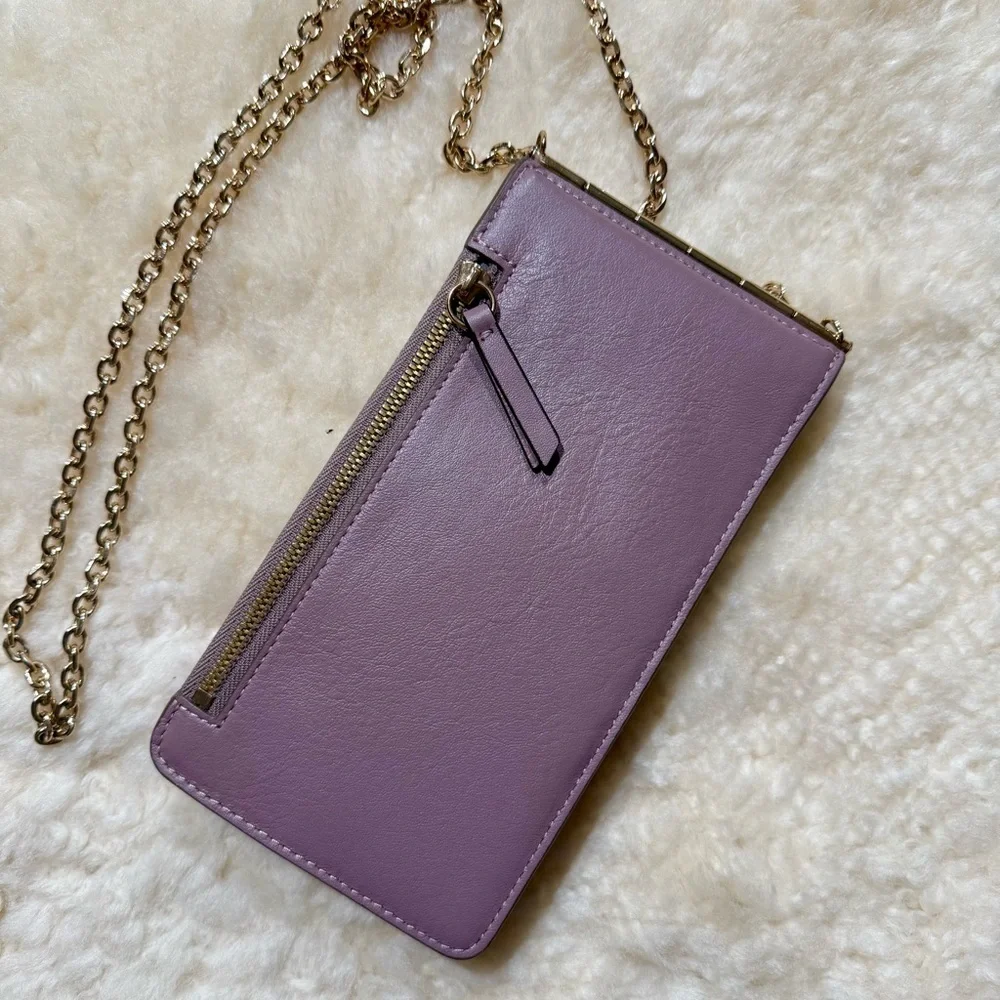 Thacker Nora Phone Crossbody Mauve Leather Wallet Bag Gold Chain
